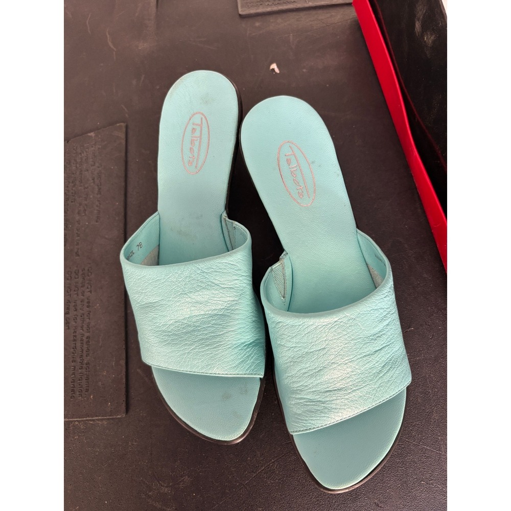 VTG - NIB! Talbots Kaiser5 Turquoise Pebbled Leather Wedge Sandals Womens 7M